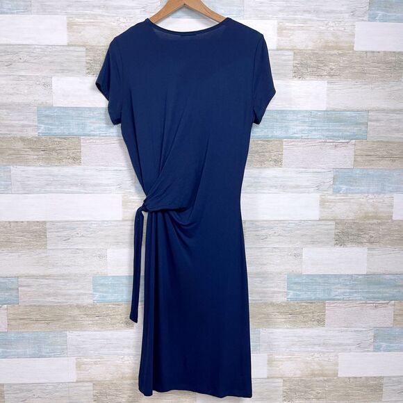 J McLaughlin Elora Side Tie Sheath Dress Blue Jersey Knit Casual Womens Medium - Picture 4 of 7